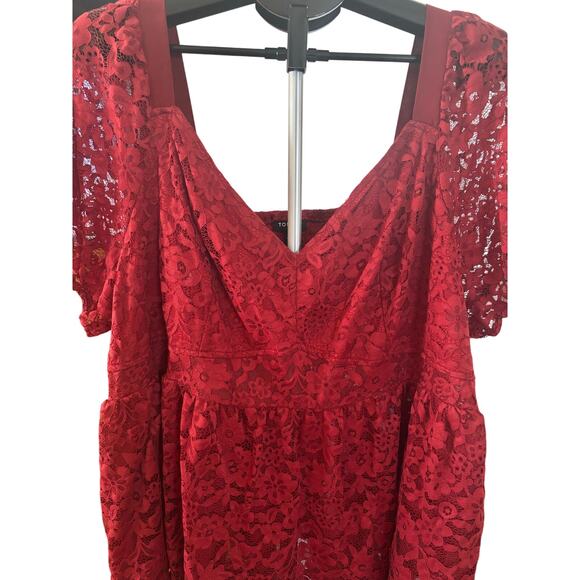 Torrid Red Lace Peplum Blouse Size 3X Romantic Flutter Sleeve Top Plus Size - Picture 8 of 8